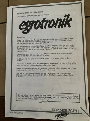 egrotronik Torantrieb Bedienungsanleitung Sommer GmbH Garagentormotor Garage Tor - Bild 1 von 4