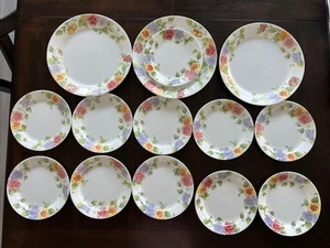 Corelle Summer Blush Pansy Dinner 10.25” & Bread 7.35” Side Plates Set Of 14 - Picture 1 of 15