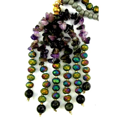 Colar de ametista genuíno com miçangas: pedra cinza madeira iridescente mármore preto - Imagem 1 de 4