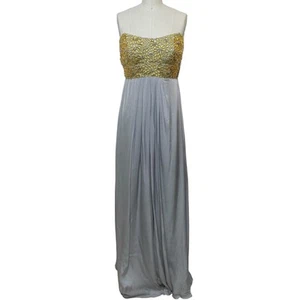 NWT Theia Couture Gold & Gray Silk Formal Strapless Dress Beaded Size 4 $995 - Picture 1 of 14