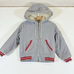 Osh Kosh Vintage Boys 4 5 Grey Corduroy Berber Fleece Lined Made USA Jacket Coat - Picture 1 of 13