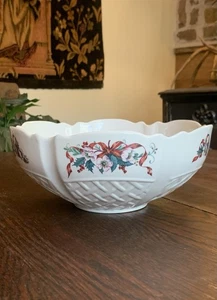 Belleek Ireland grande ciotola centrotavola 9,5" bordo oro rosa invernale vintage - Foto 1 di 16