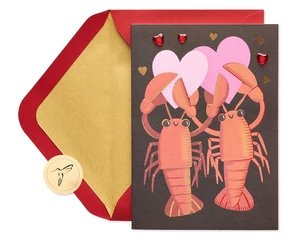 Papyrus Forever Lobster Valentine Card Premium Foil and Gem Embellishments 5x7 - Picture 1 of 5
