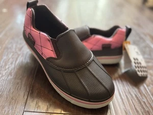 NWT CROCS ALLCAST DUCK Kids Pink Lemonade & Espresso Brown Slip-on Shoes Sz. J3 - Picture 1 of 7