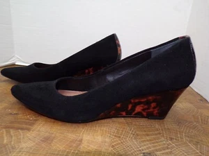 DONALD J PLINER Ediee Black Suede Leopard Wedge Pumps - Size 5M - Picture 1 of 8
