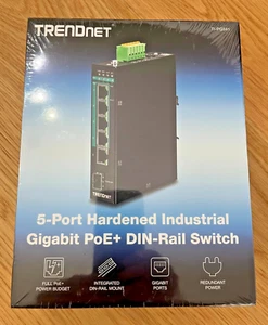 TRENDnet TI-PG5041 5-Port Industrial Gigabit PoE+ DIN-Rail Switch Brand New - Photo 1/2