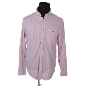 Vineyard Vines Tucker Shirt M Classic Fit Pink White Striped Logo Cotton Blend - Picture 1 of 9
