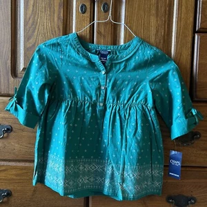 NWT Chaps Green W/ Gold Accent Blouse Top Girls SIZE M (8-10) NWT - Picture 1 of 8