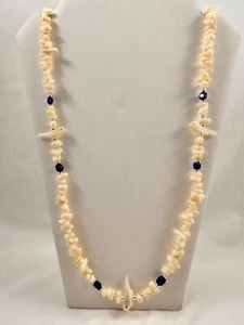 HECHO A MANO ~ Collar de plata esterlina .925 blanco coral y lapislázuli mop fetiche 34" A7 - Imagen 1 de 12