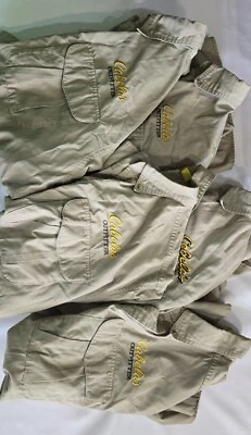 (5) Cabela's Safari Shirt Men's XL Khaki Tan Button Down Long Sleeve Spell Out - Image 1 of 4