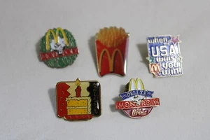 5 McDonald's Hat Lapel Pins, Monopoly, French Fries, Olympics, Anniversary - Picture 1 of 2