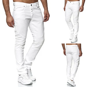 Pantalones vaqueros TAZZIO Slim Fit para hombre pantalones vaqueros elásticos denim estilo biker blancos - Imagen 1 de 4