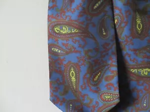 Vintage Mod Cravat 60s Blue Yellow Paisley Rockabilly - Picture 1 of 5