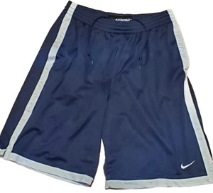 Nike Basketball Shorts Boys Youth L Blue White Stripe 11” Inseam Pocket Athletic - Picture 1 of 10