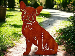 Französische Bulldogge Edelrost Hund Gartenstecker Handmade Germany Gartendeko