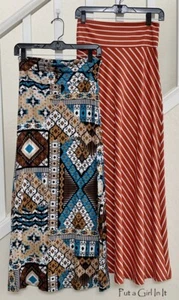 New Women's LOT of 2 FOLDOVER TEAL AZTEC & RUST STRIPED BOHO MAXI SKIRTS S Small - Picture 1 of 2