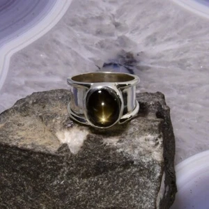 Schwarzer, Stern, Saphir, Ring, 925er Silber, Edelsteinring (22899), Sternstein - Bild 1 von 1