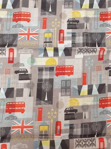 London Themed fabric UK fat quarter 18" x 22" approx 100% cotton material Grey - Picture 1 of 2