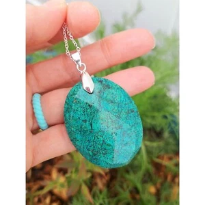 Chrysocolla Necklace Natural Gemstone Pendant Faceted Stone - Picture 1 of 8