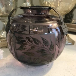 ANTIGUO JARRÓN DE VIDRIO ART DECO FRANCÉS D'ARGYL soportes de metal - Imagen 1 de 10