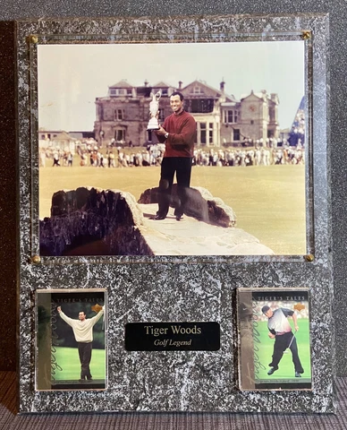 12 x 15 Plaque Of Tiger Woods Holding His 2000 St.  Andrews Championship Trophy Cover