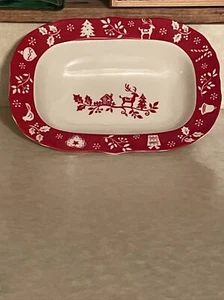 222 Fifth TRIVOLI RED 11” Rectangular Vegetable Bowl. Pre Owned Never Used - Picture 1 of 7