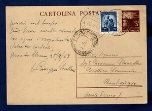ITALIA CARTOLINA POSTALE DEMOCRATICA LIRE 3 + LIRE 5 DEL 1947 - Picture 1 of 2