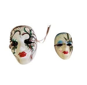 Vintage 2 Mardi Gras Masks Wall Hanging Hand Painted Ceramic-Made in China - Picture 1 of 4