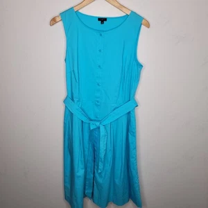 Talbots Women Shirt Dress Button Front Pleated Midi Sleeveless Size 12P Blue - Picture 1 of 7