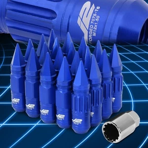 J2 Engineering 7075 Aluminum M12x1.5 2cm OD/80mm Spiky Cap 16xLug Nut+Key Blue - Picture 1 of 7