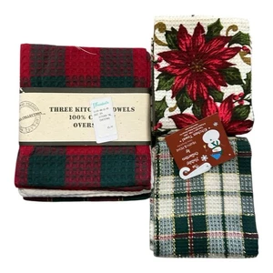 Vintage Lot Of 5 Holiday Kitchen Dish Towels Christmas (B) - Picture 1 of 2