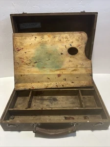 Antike Deray 14,5x11x4" Künstler Maler Palette Aufbewahrungsbox - Bild 1 von 24