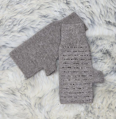 NUEVO SIN ETIQUETAS GUANTES CHICO'S DE PUNTO SIN DEDOS EMBELLECIDOS TOPO CON OS PLATEADO METÁLICO Foto 1 de 4