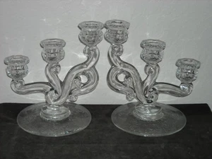 Pair of Heisey Orchid 3-Lite Candlesticks - Picture 1 of 4