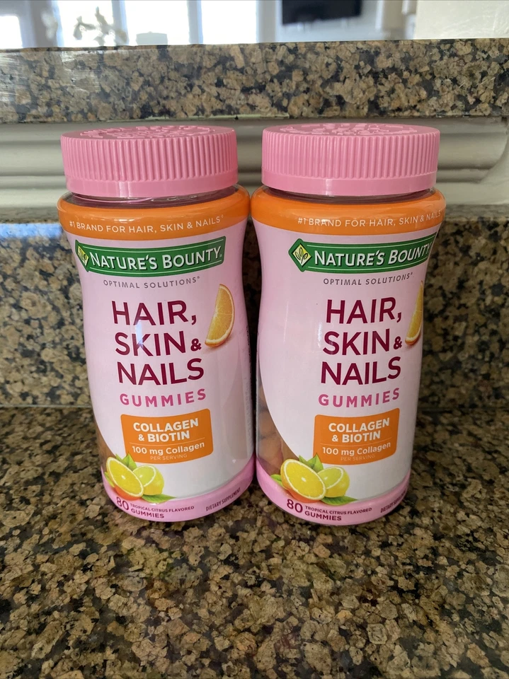 2 Nature’s Bounty Hair Skin & Nails W/ Biotin Tropical Citrus - 160 Gummies - Image 1 of 1
