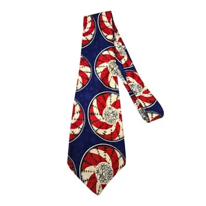 Vintage 40s Navy Red Cream Swirl Squiggly Abstract Necktie  - Picture 1 of 8