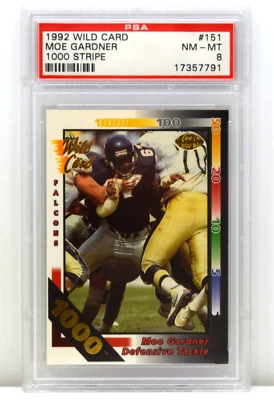 MOE GARDNER ~ 1992 Wild Card Football #151 ~ 1000-STRIPE PARALLEL PSA 8 ~ POP-1 - Image 1 of 2