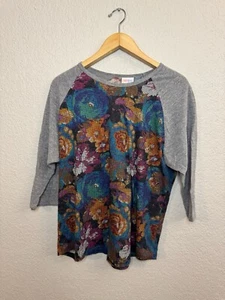 3XL LuLaRoe Women’s Blouse Size Floral with Grey Sleeves - Picture 1 of 5