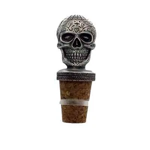 Sugar Skull Halloween Crafted Pewter Bottle Stopper / Wine Saver - Picture 1 of 3