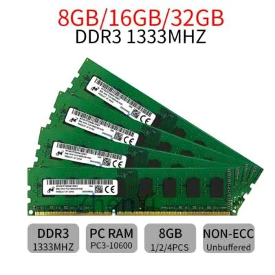 32GB 16GB 8GB 4GB DDR3 PC3-10600U 1333Mhz DIMM Desktop Memory RAM Micron Lot BT - Image 1 of 4