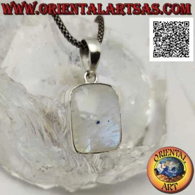 Ciondolo in Argento 925‰ pietra di luna arcobaleno rettangolare smussata cabocho - Immagine 1 di 4