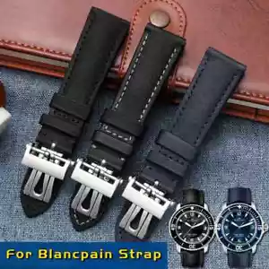 Correa de reloj de nailon de cuero de vaca de 23 mm para Blancpain Fifty Fathoms 5000 5015 azul negro - Imagen 1 de 33