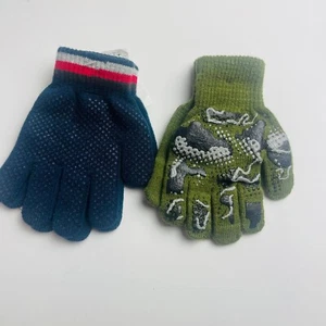Pack of 2 Pair Winter Full Finger Gloves Knitted 2 Mittens Nonslip For Boy Kids - Picture 1 of 5