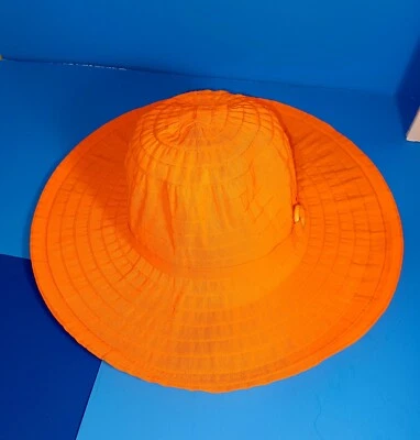 Vintage Tropical Trends Orange Summer Ribbon Wide Brim Hat Polyester 1 size - Image 1 of 3