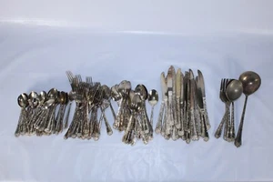 125 Pc Huge Set Lot WM Rogers & Sons China Enchanted Rose Silver Plate Flatware - Picture 1 of 8