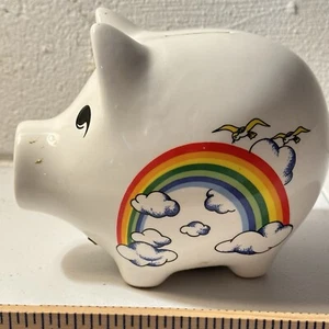 Enesco Pig Piggy Bank for Girls Hand Painted Ceramic Rainbow W/ Plug - Picture 1 of 8