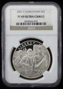 2007-P US $1 SILVER JAMESTOWN COMMEMORATIVE - NGC PF 69 ULTRA CAMEO - Picture 1 of 2