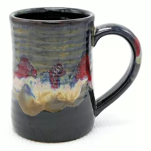 Studio Pottery Drip Glaze Tankard Mug 17oz Beer Coffee Brown Red Black Tan 5" - Picture 1 of 12