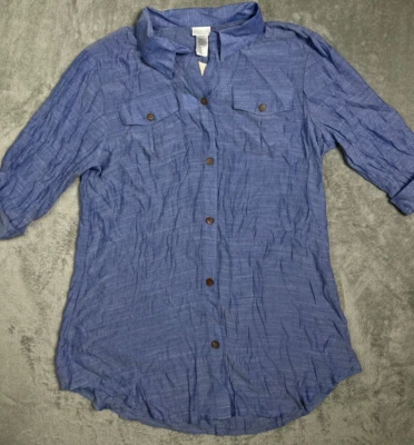 Camisa de vestir DOTTI para mujer Travel Muse talla grande azul Beach Resort Foto 1 de 4