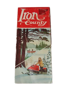 Iron County  vacation 1960's Pamphlet Map Wi  Fishing Boating Parks snowmobile - Picture 1 of 4